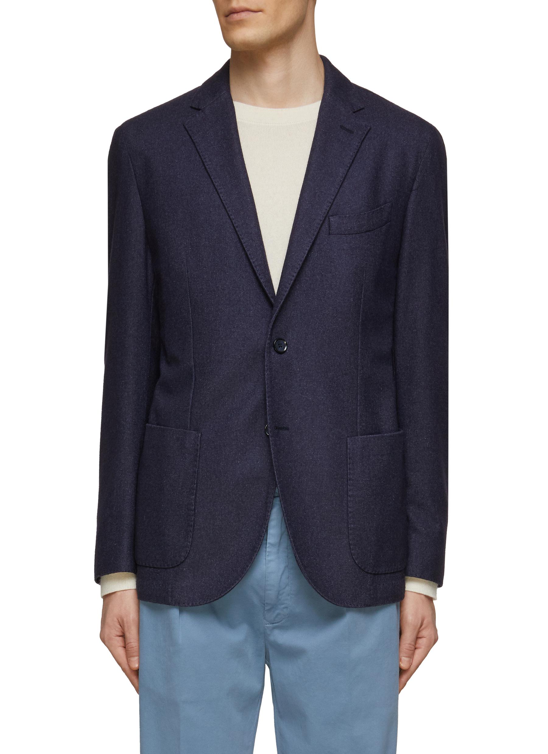 Equil 'jack' Notch Lapel Patch Pocket Garment Dyed Single Breasted Wool Blazer In Blue