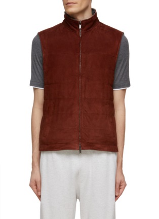 Main View - Click To Enlarge - EQUIL - QUILTED REVERSIBLE WOOL CASHMERE KNIT GOAT SUEDE VEST