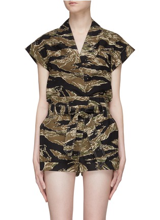 Main View - Click To Enlarge - RTA - BELTED CAMOUFLAGE PRINT V-NECK ROMPER