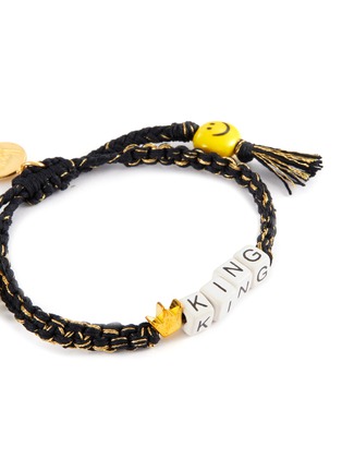 Detail View - Click To Enlarge - VENESSA ARIZAGA - ‘Crown King’ Brass Charm Ceramic Bead Pull Cord Bracelet — Black/Gold