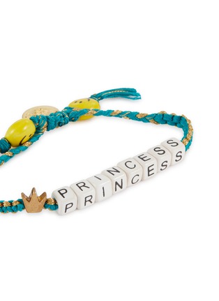 Detail View - Click To Enlarge - VENESSA ARIZAGA - ‘Crown Princess’ Gold Plated Brass Charm Ceramic Bead Kids Pull Cord Bracelet — Teal/Gold