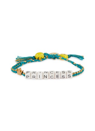 Main View - Click To Enlarge - VENESSA ARIZAGA - ‘Crown Princess’ Gold Plated Brass Charm Ceramic Bead Kids Pull Cord Bracelet — Teal/Gold
