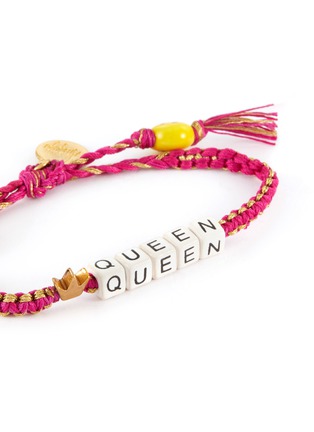 Detail View - Click To Enlarge - VENESSA ARIZAGA - ‘Crown Queen’ Gold Plated Brass Charm Ceramic Bead Pull Cord Bracelet — Red Violet/Gold