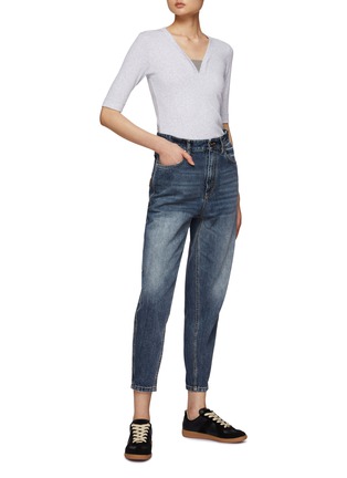Figure View - Click To Enlarge - BRUNELLO CUCINELLI - MONILI EMBELLISHED V-NECK MID SLEEVE T-SHIRT