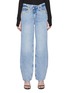 Main View - Click To Enlarge - GOOD AMERICAN - CRYSTAL EMBELLISHED CROSSOVER WAISTBAND STRAIGHT LEG JEANS
