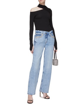 Figure View - Click To Enlarge - GOOD AMERICAN - CRYSTAL EMBELLISHED CROSSOVER WAISTBAND STRAIGHT LEG JEANS