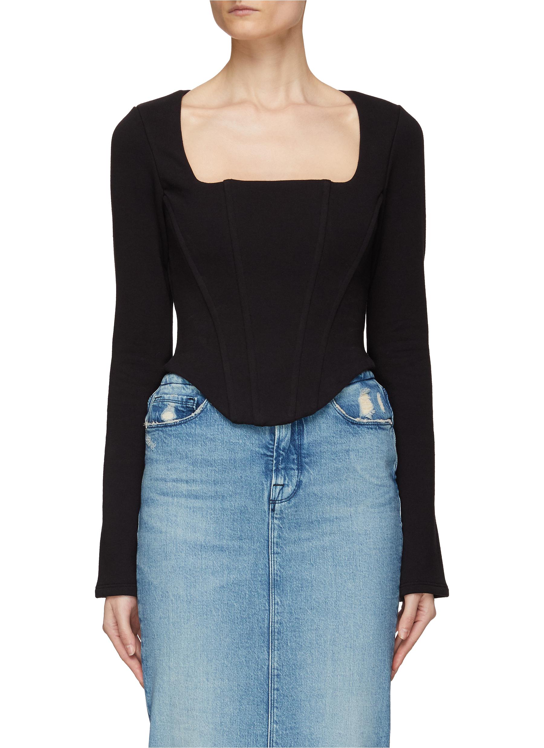 Square Neck Long Sleeve Corset Top