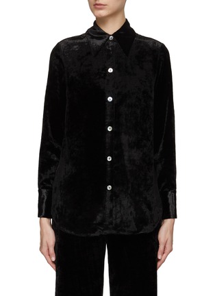 Main View - Click To Enlarge - VINCE - POINT COLLAR LONG SLEEVE VELVET BUTTON UP BLOUSE