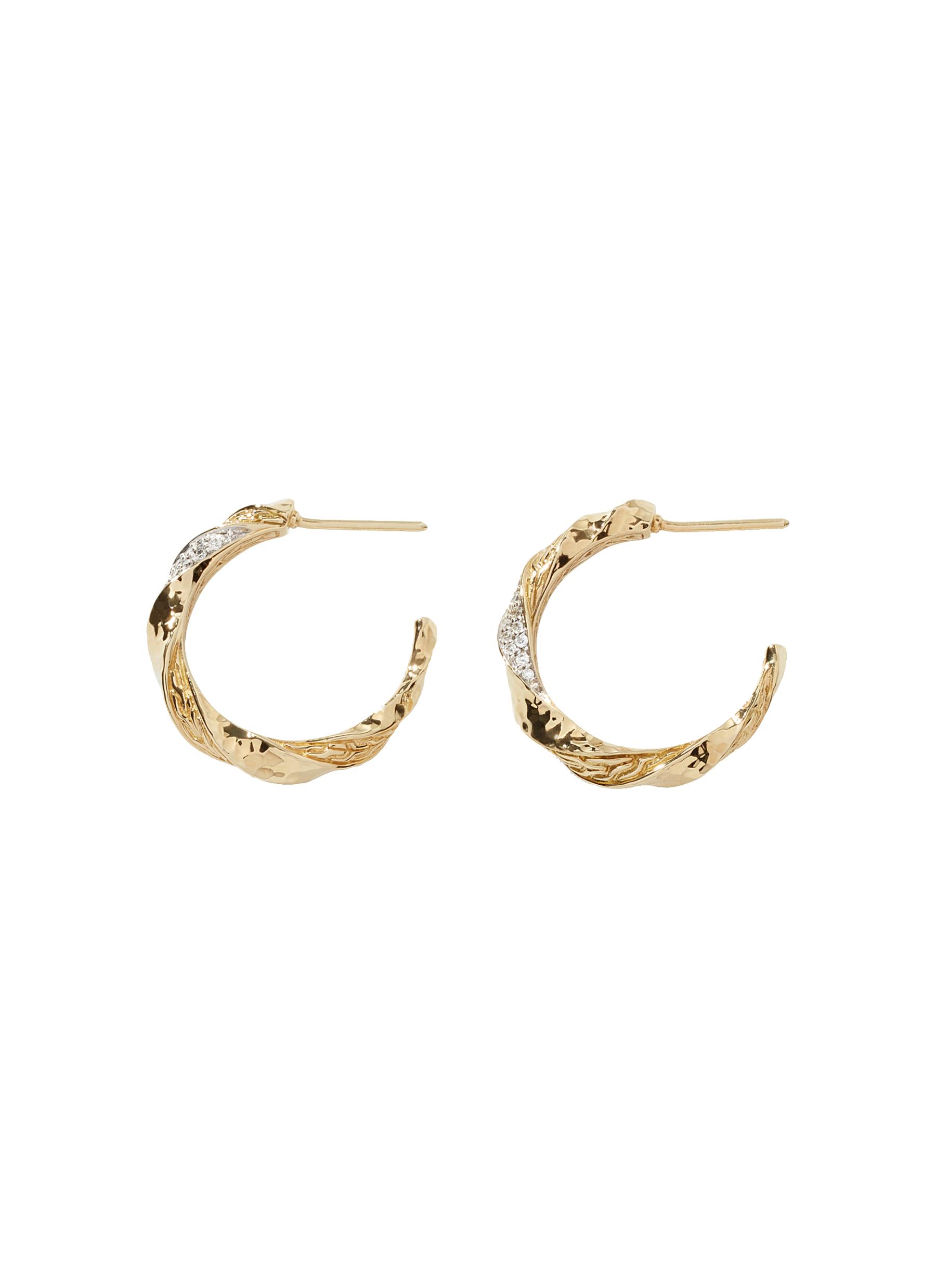 JOHN HARDY ‘Classic Chain' Diamond Hammered 18K Gold Twisted J-Hoop Earrings