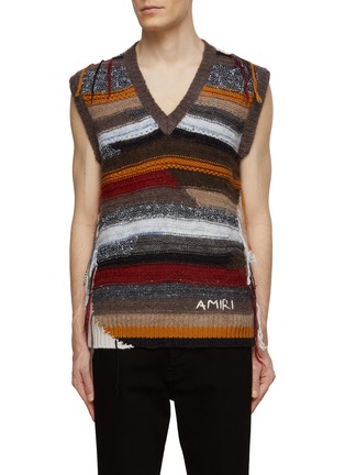 Main View - Click To Enlarge - AMIRI - Frayed Stripe Knit V-Neck Vest