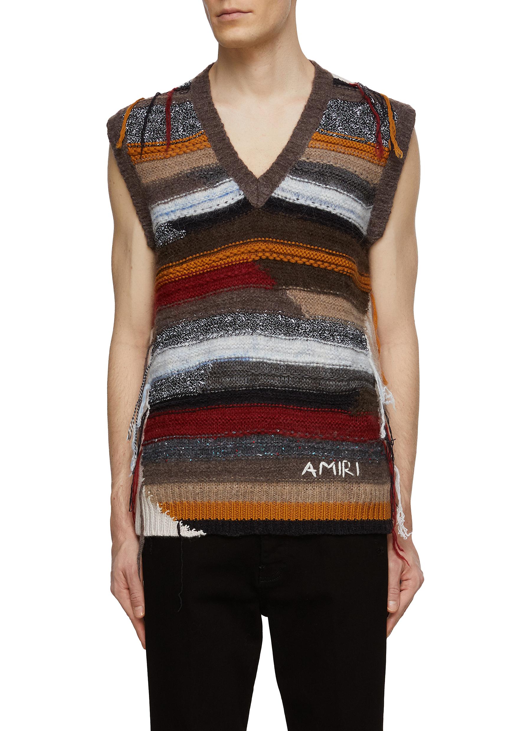 Frayed Stripe Knit V-Neck Vest