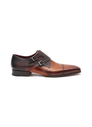 Main View - Click To Enlarge - MAGNANNI - Textured Monk Strap Plain Toe Leather Shoes