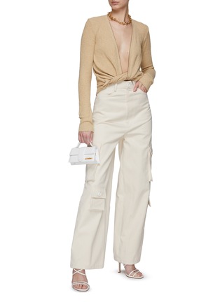 Figure View - Click To Enlarge - JACQUEMUS - Twisted Front Ribbed Cotton Blend Knit Cardigan