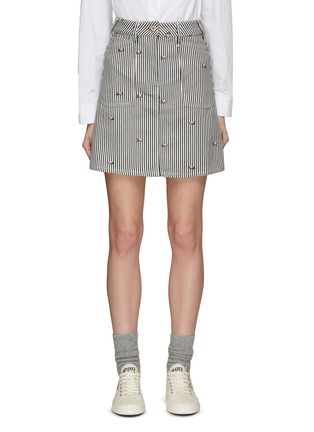 Main View - Click To Enlarge - KENZO - Floral Embroidery Striped High Waist Mini Denim Skirt