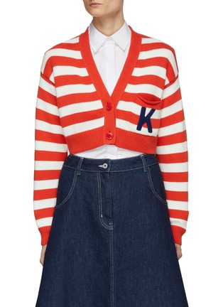 Main View - Click To Enlarge - KENZO - Textured Initial Striped Cropped Cardigan