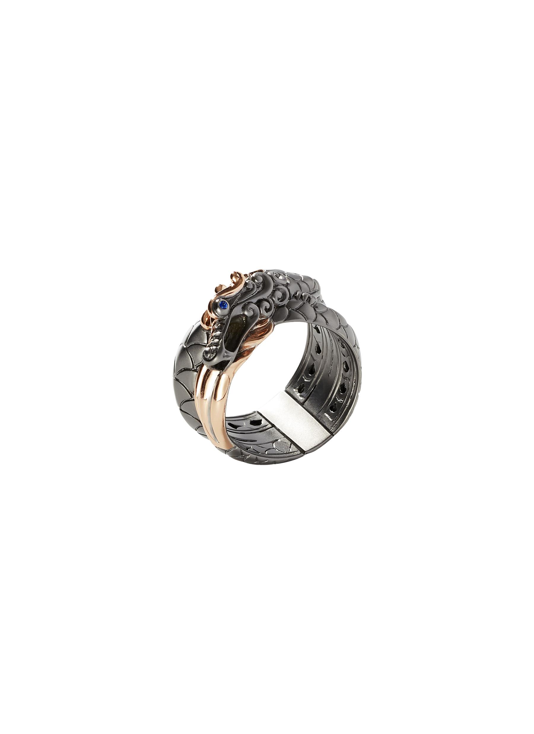 JOHN HARDY ‘Legends Naga' Black Rhodium Bronze Sapphire Crossover Ring