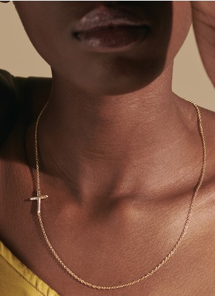Detail View - Click To Enlarge - JOHN HARDY - ‘Classic Chain’ 18K Gold Diamond Pavé Cross Charm Rolo Chain Necklace