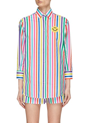 Main View - Click To Enlarge - JOSHUA’S - Crocheted Smiley Face Striped Cotton Shirt