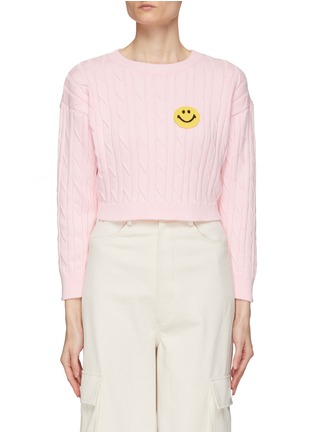 Main View - Click To Enlarge - JOSHUA’S - Crocheted Smiley Face Cotton Knit Cropped Sweater