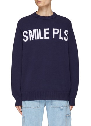 Main View - Click To Enlarge - JOSHUA’S - ‘Smile Pls’ Smiley Face Cotton Knit Sweater