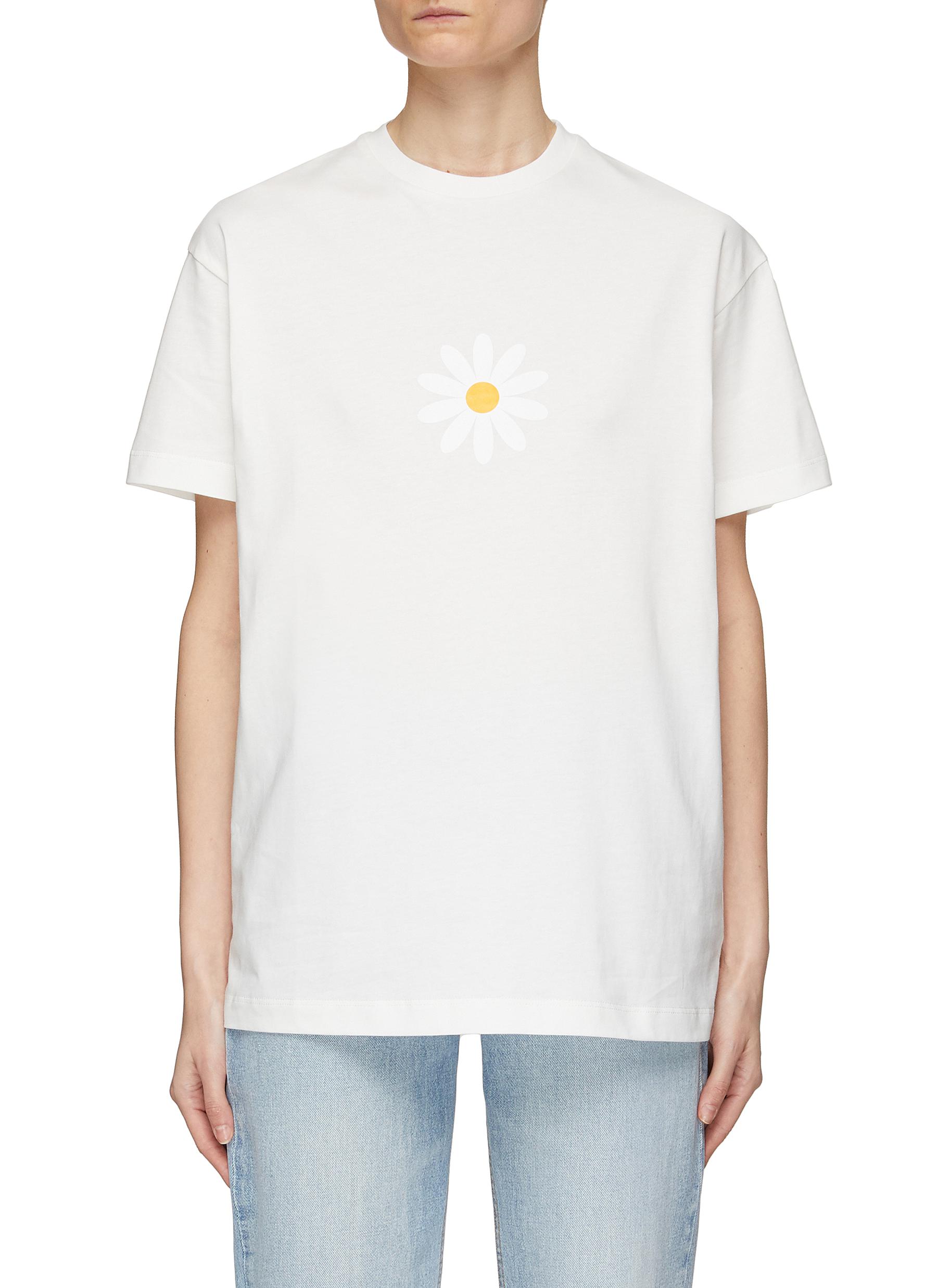JOSHUA'S Daisy Print Drop Shoulder Cotton Crewneck T-Shirt