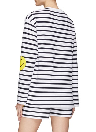 Back View - Click To Enlarge - JOSHUA’S - Smiley Face Print Striped Cotton Long Sleeve T-Shirt