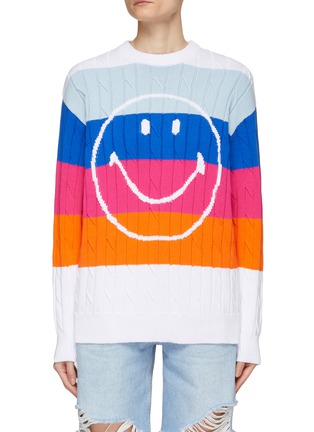 Main View - Click To Enlarge - JOSHUA’S - Smiley Face Striped Cotton Crewneck Sweater
