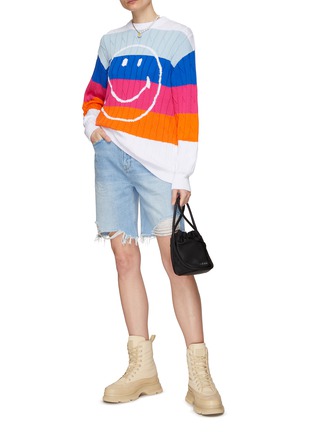 Figure View - Click To Enlarge - JOSHUA’S - Smiley Face Striped Cotton Crewneck Sweater