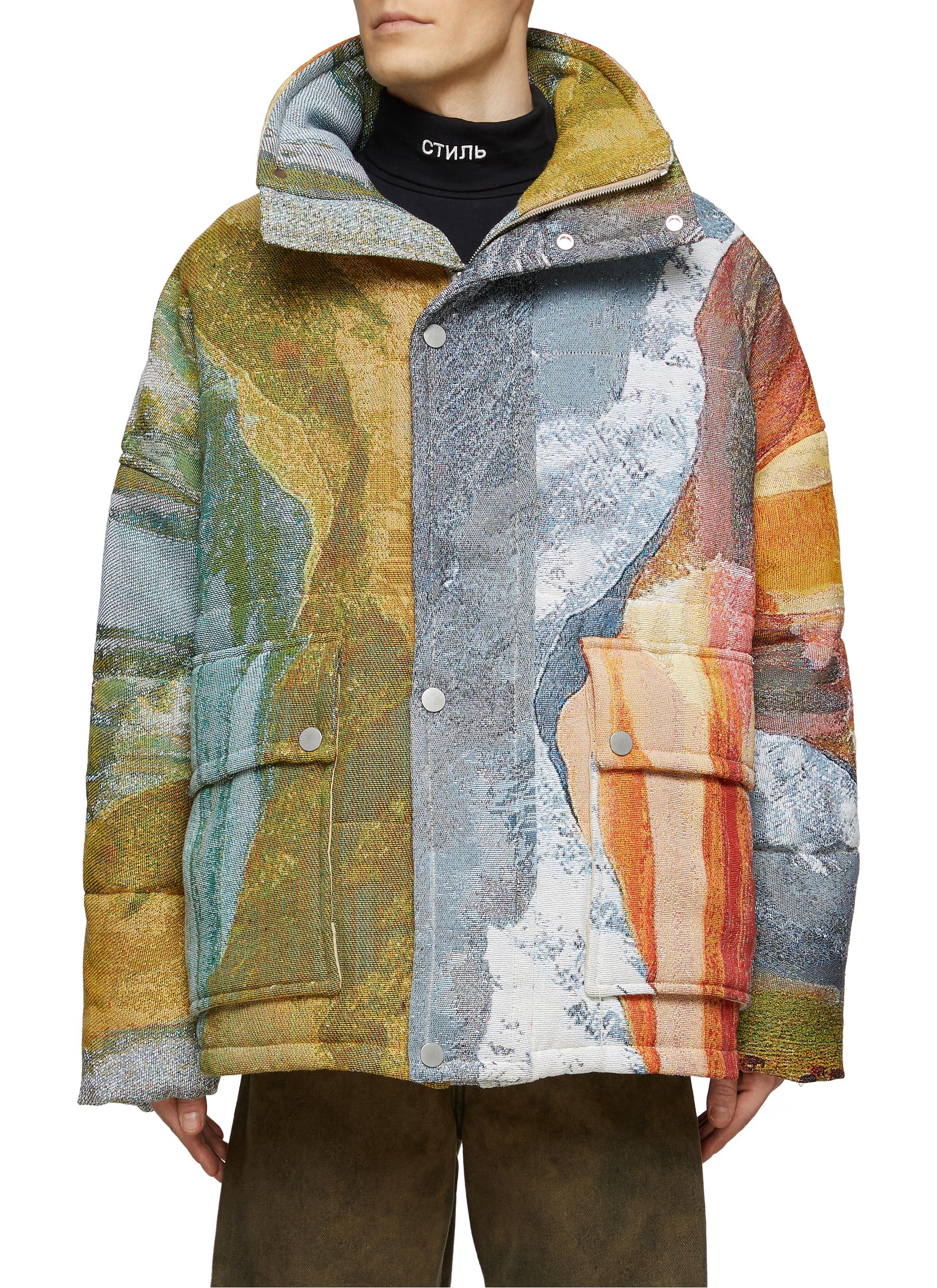 Angel Chen Natural Landscape Horse Print High Neck Tapestry Puffer Jacket In Multi-colour