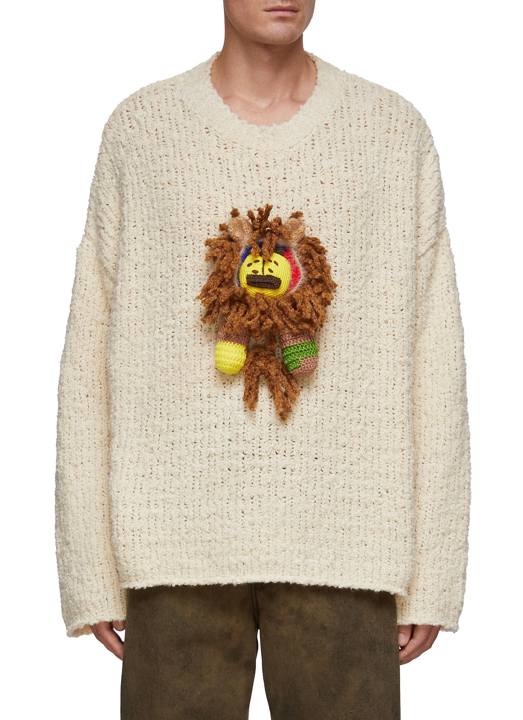 Angel Chen Hand Crochet Lion Detail Crewneck Sweater In Neutral