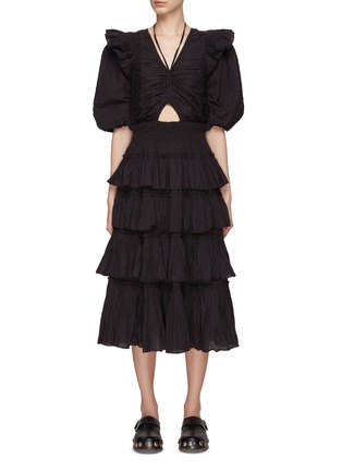 Main View - Click To Enlarge - SEA NEW YORK - ‘PACO’ V-NECK CUTOUT PUFF SLEEVE TIERED DRESS