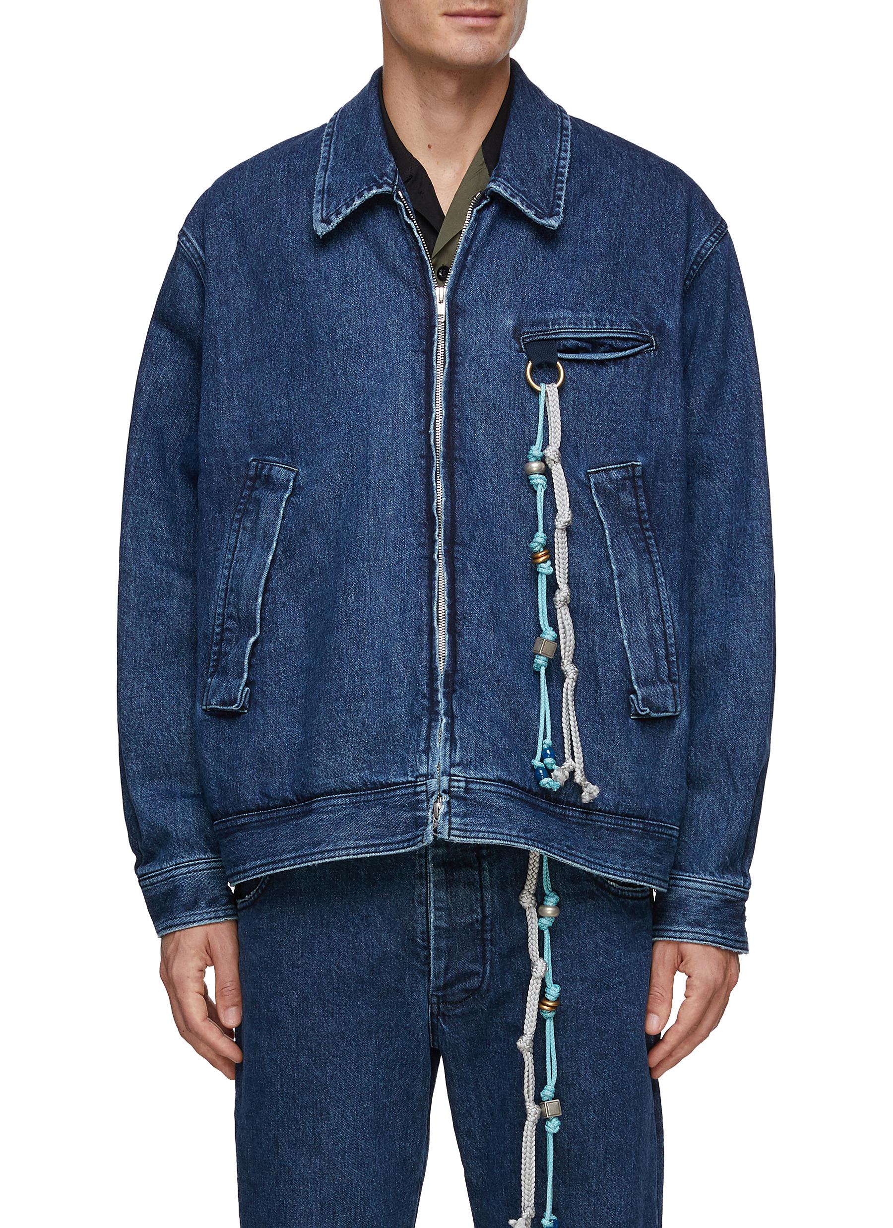 SONG FOR THE MUTE BEADED ROPE DETAIL ZIP UP DENIM COACH JACKET