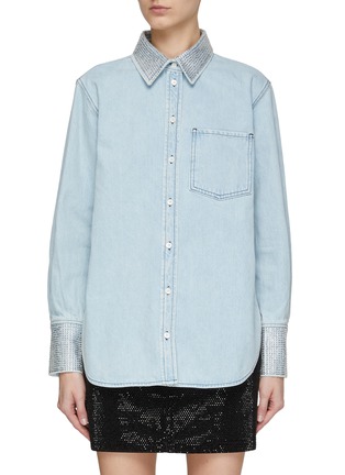 Main View - Click To Enlarge - FRAME - OVERSIZE RHINESTONE EMBELLISHED COLLAR CUFF BUTTON UP SHIRT