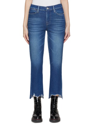 Main View - Click To Enlarge - FRAME - ‘LE HIGH’ WHISKERING DETAIL FRAYED RAW HEM CROPPED JEANS