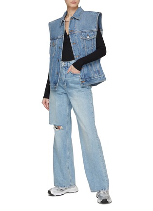 Figure View - Click To Enlarge - FRAME - ‘LE HIGH N TIGHT’ DISTRESSED KNEE LIGHT WASH WIDE LEG JEANS