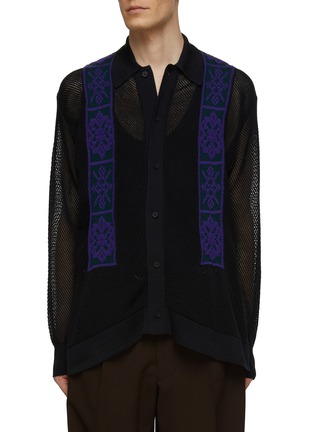 Ethnic Inspired Stripe Mesh Cotton Blend Knit Cardigan