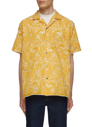 Main View - Click To Enlarge - TOGA VIRILIS - Foliage Broderie Anglaise Cotton Short Sleeved Shirt