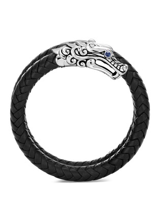 Main View - Click To Enlarge - JOHN HARDY - ‘LEGENDS NAGA’ SILVER WOVEN LEATHER SAPPHIRE DOUBLE COIL BRACELET