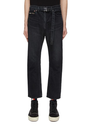 Main View - Click To Enlarge - SACAI - Belted Dark Wash Cropped Leg Jeans