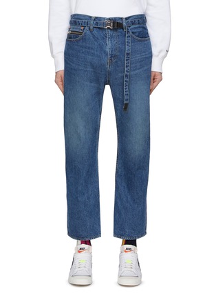 Main View - Click To Enlarge - SACAI - Belted Medium Wash Cropped Leg Jeans