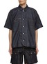 Main View - Click To Enlarge - SACAI - Asymmetrical Chest Pocket Contrast Stitch Short Sleeve Denim Shirt
