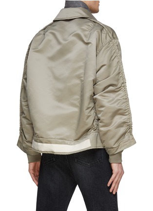 Back View - Click To Enlarge - SACAI - Ruched Detail Sleeve Front Zip Snap Button Closure Nylon Blouson