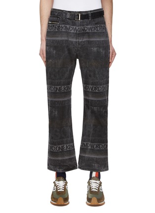 Main View - Click To Enlarge - SACAI - x Eric Haze 'One Kind World' Slogan Print Cropped Bootcut Jeans