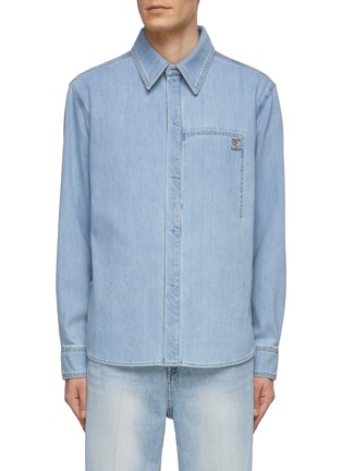 Main View - Click To Enlarge - WOOYOUNGMI - Logo Plaque Light Washed Denim Shirt