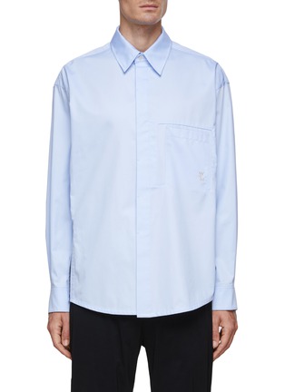 Main View - Click To Enlarge - WOOYOUNGMI - Logo Embroidery Chest Pocket Side Slit Cotton Button Up Shirt