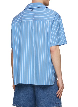 Back View - Click To Enlarge - WOOYOUNGMI - Striped Cotton Boxy Short Sleeve Shirt