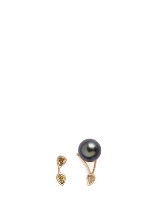 Main View - Click To Enlarge - XIAO WANG - 'Galaxy' diamond Tahitian pearl 18k gold mismatched earrings