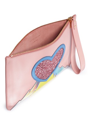 Detail View - Click To Enlarge - SOPHIE HULME - Talbot' glitter heart saddle leather pouch