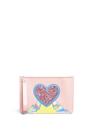 Main View - Click To Enlarge - SOPHIE HULME - Talbot' glitter heart saddle leather pouch