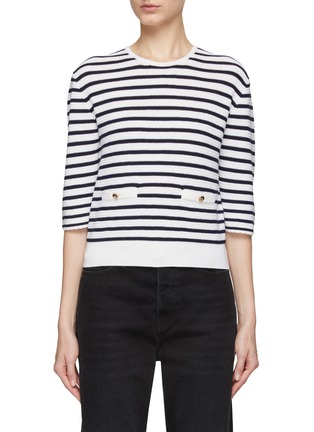 Main View - Click To Enlarge - CRUSH COLLECTION - Crewneck Quarter Sleeve Pointelle Stripe Knit Top